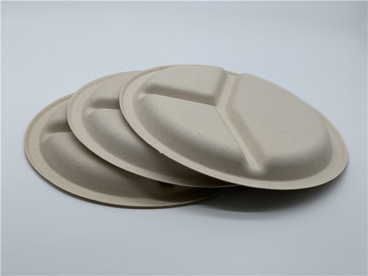 3 Compartment Round Disposable Dishes Biodegradable Sugarcane Bagasse 9inch 10inch Plates