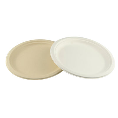 Disposable Surgacane Bagasse Pulp Round Food Plate 8.75 Inch In White And Nature Color