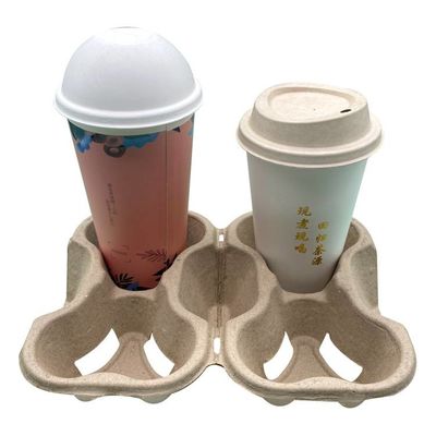 2 / 4 Disposable Biodegradable Paper Cup Carrier Tray , Cup Holders Natural Color